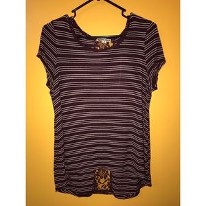 Striped white and burgundy tee with lace back